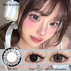 Bio-essense 1 Pair Big Eyes Black Lenses 14.5MM Korean Natural Lenses Color Contact Lenses Eyes with Gray Beautiful Pupil Lentes