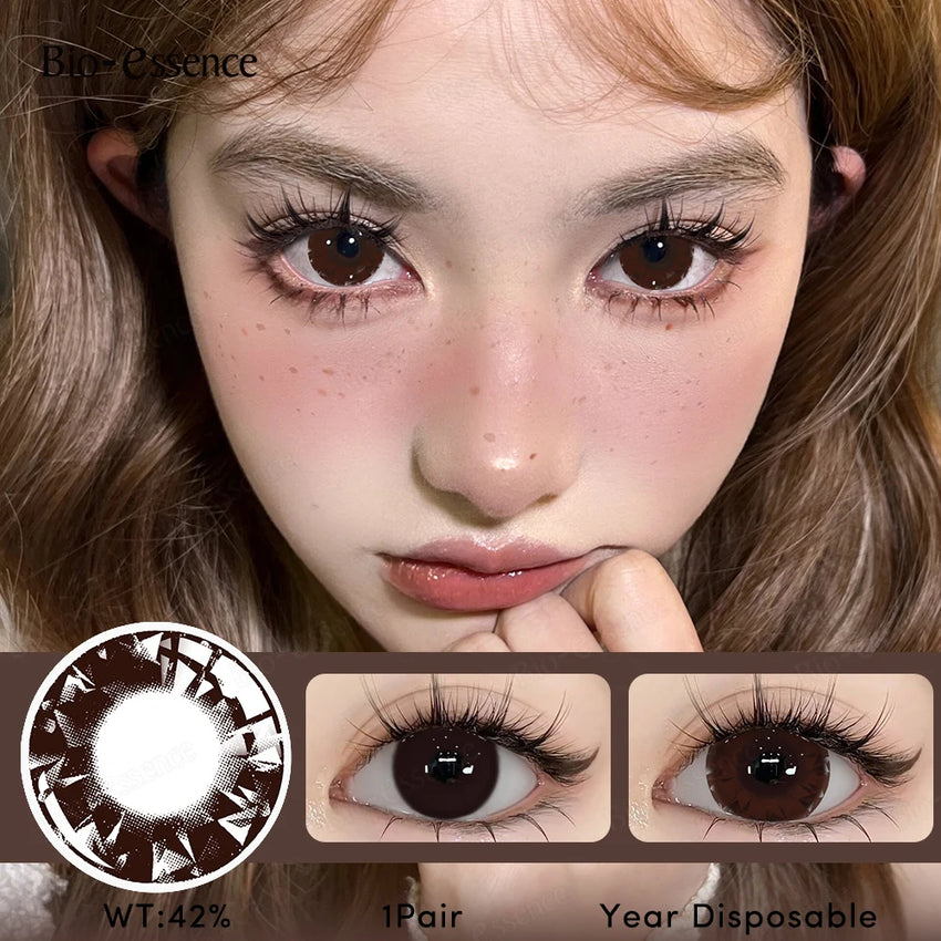 Bio-essense 1 Pair Big Eyes Black Lenses 14.5MM Korean Natural Lenses Color Contact Lenses Eyes with Gray Beautiful Pupil Lentes