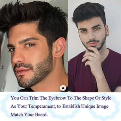 Black Bold Imitate Natural Growing  Real Human Hair Eyebrows, Handtied Lace Base  For Men Male