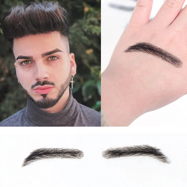 Black Bold Imitate Natural Growing  Real Human Hair Eyebrows, Handtied Lace Base  For Men Male