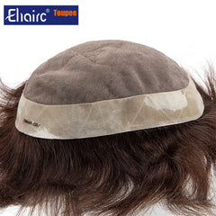 Brown Color  Mono &amp; Pu Male Hair Prosthesis Breathable Natural Hairline Human Hair Toupee Man Wig Exhuast Systems Free Shipping