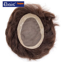 Brown Color  Mono &amp; Pu Male Hair Prosthesis Breathable Natural Hairline Human Hair Toupee Man Wig Exhuast Systems Free Shipping