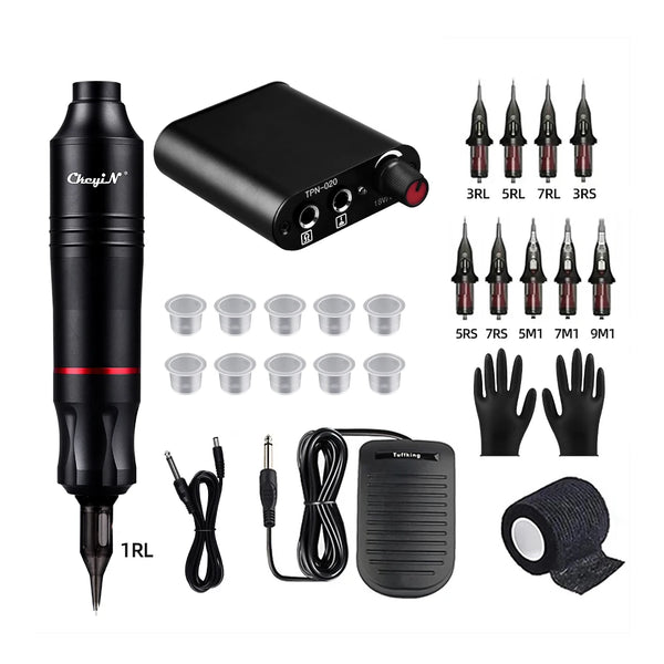 CkeyiN Professional Tattoo Kit Powerful Rotary Tattoo Machine Permanent Body Art Pen With Cartridge Needles For Beginners Artist