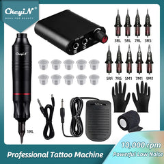 CkeyiN Professional Tattoo Kit Powerful Rotary Tattoo Machine Permanent Body Art Pen With Cartridge Needles For Beginners Artist