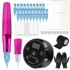 Complete Pink Rotary Tattoo Kit Tattoo Machine Pen Set Japan Motor For Aurora 2 Tattoo Power Supply With 20PCS Cartridge Needles