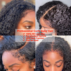 Curly Baby Hair 13x6 HD Lace Frontal Only Pre plucked Kinky Edge Hairline HD Transparent Lace Brazilian Human Hair Water Wave