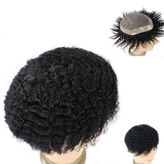 Curly Toupee For Men Durable Mono Curly Hair System Unit for Black Men Male Hair Prosthesis Wigs For Men 6&quot; Human Hair Men's Wig