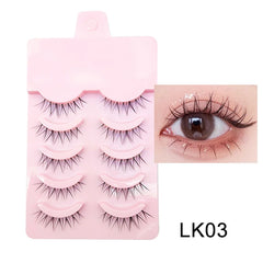 DINGSEN Fake Eyelash Anime Lashes 5 Pairs Little Devil Eyelashes Natural Daily Makeup Manga Eyelashes Clear Band Eyelashes