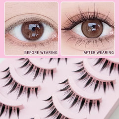 DINGSEN Fake Eyelash Anime Lashes 5 Pairs Little Devil Eyelashes Natural Daily Makeup Manga Eyelashes Clear Band Eyelashes