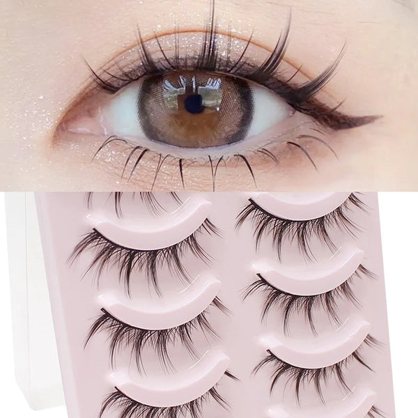 DINGSEN Fake Eyelash Anime Lashes 5 Pairs Little Devil Eyelashes Natural Daily Makeup Manga Eyelashes Clear Band Eyelashes