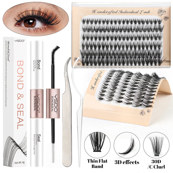 DIY False Eyelashes 120 Bunches Lash Bond and Seal Eyelash Holder Tweezers Lash Clusters Eyelash Extensions Makeup Tool Kit