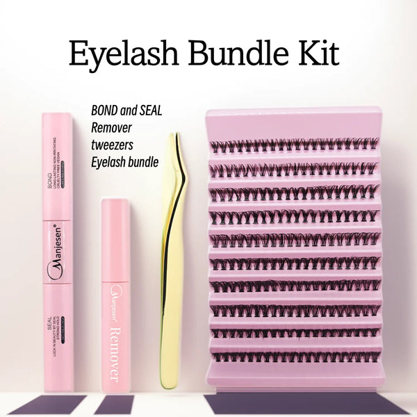 DIY Makeup Set Lash Bunches Bond and Seal Eyelash Glue Remover Applicator Lash Clusters Eyelash Extensions Complete Kit