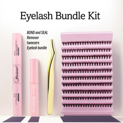 DIY Makeup Set Lash Bunches Bond and Seal Eyelash Glue Remover Applicator Lash Clusters Eyelash Extensions Complete Kit