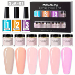 Dip Powder Nails Acrylic Dipping Powder Liquid Set with Base/Top Coat Activator for French Nail Art Manicure DIY Salon Gifts