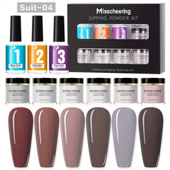 Dip Powder Nails Acrylic Dipping Powder Liquid Set with Base/Top Coat Activator for French Nail Art Manicure DIY Salon Gifts