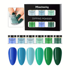 Dipping Powder Nail Kit 6 Pcs Summer Green Blue Colors Dip Powder Nail Art Kit French Nail Manicure Nail Art Kit for Home Salon