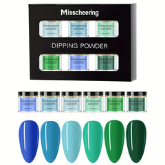 Dipping Powder Nail Kit 6 Pcs Summer Green Blue Colors Dip Powder Nail Art Kit French Nail Manicure Nail Art Kit for Home Salon