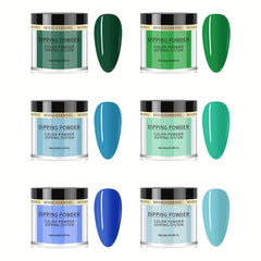 Dipping Powder Nail Kit 6 Pcs Summer Green Blue Colors Dip Powder Nail Art Kit French Nail Manicure Nail Art Kit for Home Salon