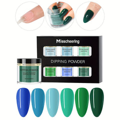 Dipping Powder Nail Kit 6 Pcs Summer Green Blue Colors Dip Powder Nail Art Kit French Nail Manicure Nail Art Kit for Home Salon