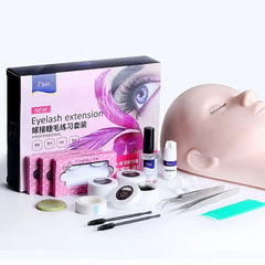 False Eyelash Extension Training Kit Practice Model Head Eye Pads Tweezers Glue Ring Brush Grafting Eyelash Tools Kit