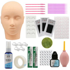 False Eyelash Extension Training Kit Practice Model Head Eye Pads Tweezers Glue Ring Brush Grafting Eyelash Tools Kit