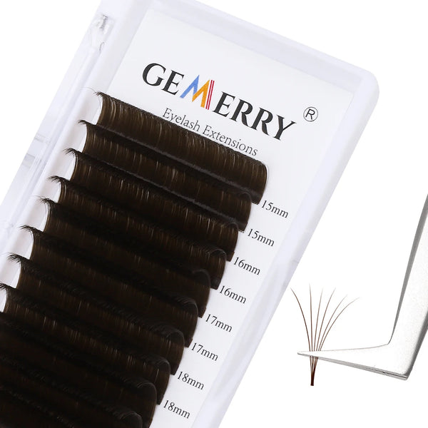 GEMERRY Colored Easy Fan Lashes Russian Volume False Eyelashes Faux Mink Blooming Fans Green/Pink/Brown Colored Lashes Supplies