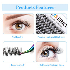 Gemerry Individual Cluster Lashes 30D DIY Eyelash Extensions 60pcs Lash Clusters Premade Volume Lashes Professional Makeup Tools