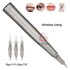 Professional Wireless Permanent Makeup Machine Pen om Tattoo Handpiece Cordless with 50pcs Cartridge Needles for lip Contour