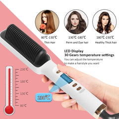 Hair Straightener Brush 3 in 1 Heating Comb Straightener Electric Hair Straightening and Curly Iron Brush Comb Curler for Women