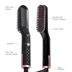 Hair Straightener Brush Comb Ceramic Straightening Iron Brush 2 In 1 Hair Curler Styling Tools Hot Comb Straightener for Wigs