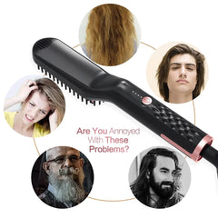 Hair Straightener Brush Comb Ceramic Straightening Iron Brush 2 In 1 Hair Curler Styling Tools Hot Comb Straightener for Wigs