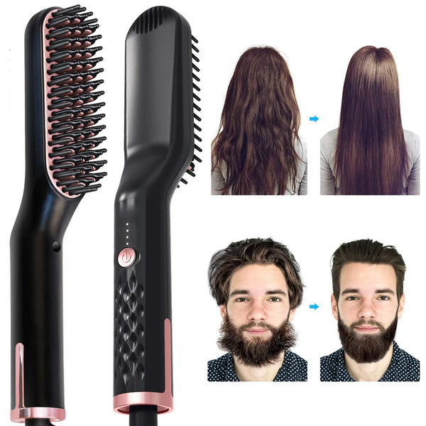 Hair Straightener Brush Comb Ceramic Straightening Iron Brush 2 In 1 Hair Curler Styling Tools Hot Comb Straightener for Wigs