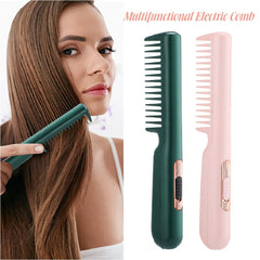 Hair Straightener Comb 2-in-1 Portable Straightening and Curling Dual-use Mini Hairdressing Comb Hair Fluffy Hair Local Repair