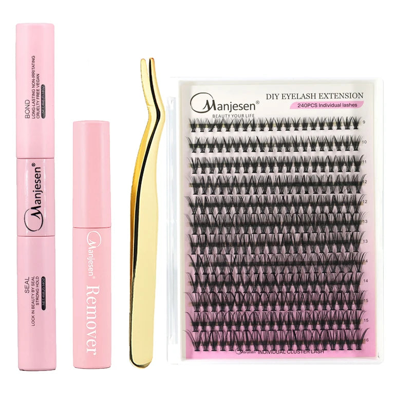 Individual Lash Extension Kit Bond and Seal Glue Tweezers Applicator  Remover Natural Eyelashes Clusters Makeup Tools