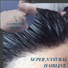 Mens Frontal Toupee V Loop 100% Human Hair Forehead Hairline Patch 0.06mm Thin Skin PU Hairline Men's Capillary Prosthesis