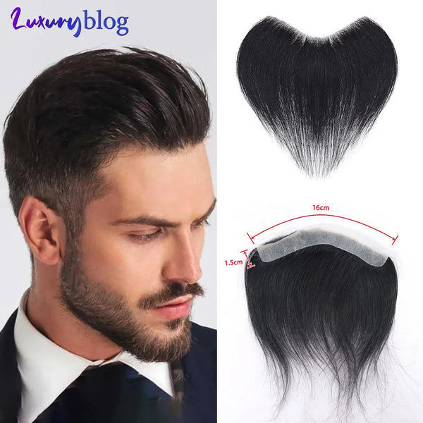 Mens Frontal Toupee V Loop 100% Human Hair Forehead Hairline Patch 0.06mm Thin Skin PU Hairline Men's Capillary Prosthesis