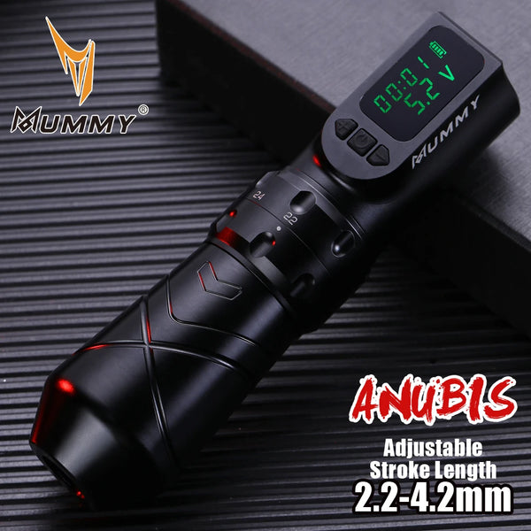 Mummy Anubis Wireless Tattoo Machine Adjustable Stroke Length 2.2-4.2mm Replaceable Battery Tattoo Pen Powerful Motor Body Art