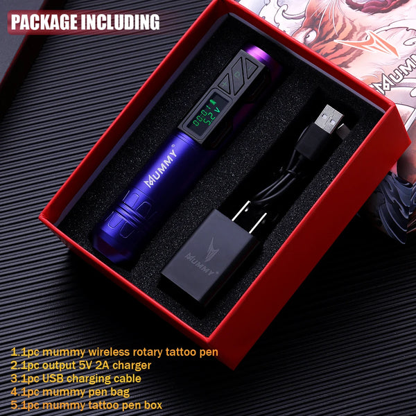 Mummy Wireless Tattoo Pen 2200Mah High Capacity Battery Rotary Tattoo Machine Powerful Motor For Liner And Shader Low Noise