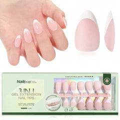 3 in 1 French Tip Nails Pre-Colored Quick and Easy Press on Nails Full Cover Fake Nails with Designs DIY Nail Extensions