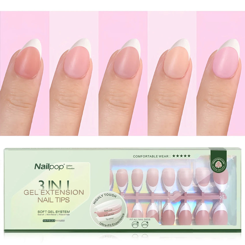 3 in 1 French Tip Nails Pre-Colored Quick and Easy Press on Nails Full Cover Fake Nails with Designs DIY Nail Extensions