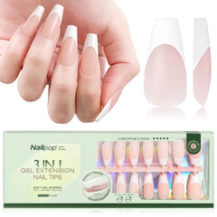 3 in 1 French Tip Nails Pre-Colored Quick and Easy Press on Nails Full Cover Fake Nails with Designs DIY Nail Extensions