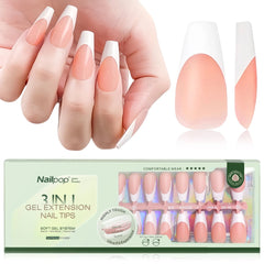 3 in 1 French Tip Nails Pre-Colored Quick and Easy Press on Nails Full Cover Fake Nails with Designs DIY Nail Extensions