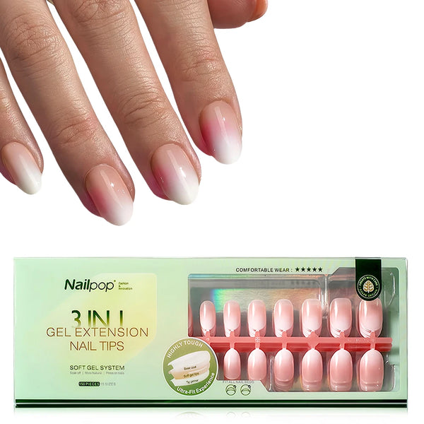 3 in 1 French Tip Nails Pre-Colored Quick and Easy Press on Nails Full Cover Fake Nails with Designs DIY Nail Extensions