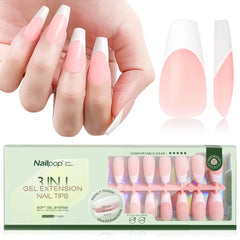 3 in 1 French Tip Nails Pre-Colored Quick and Easy Press on Nails Full Cover Fake Nails with Designs DIY Nail Extensions