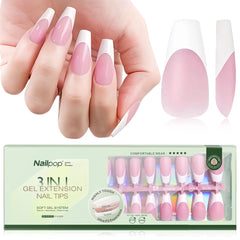 3 in 1 French Tip Nails Pre-Colored Quick and Easy Press on Nails Full Cover Fake Nails with Designs DIY Nail Extensions