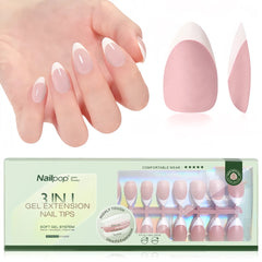 3 in 1 French Tip Nails Pre-Colored Quick and Easy Press on Nails Full Cover Fake Nails with Designs DIY Nail Extensions