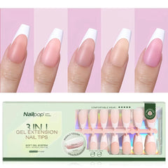 3 in 1 French Tip Nails Pre-Colored Quick and Easy Press on Nails Full Cover Fake Nails with Designs DIY Nail Extensions