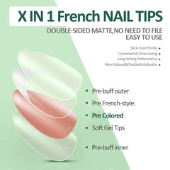 3 in 1 French Tip Nails Pre-Colored Quick and Easy Press on Nails Full Cover Fake Nails with Designs DIY Nail Extensions