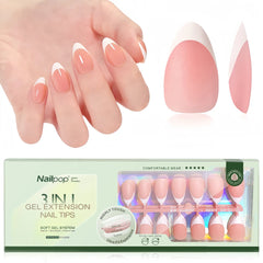 3 in 1 French Tip Nails Pre-Colored Quick and Easy Press on Nails Full Cover Fake Nails with Designs DIY Nail Extensions