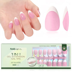 3 in 1 French Tip Nails Pre-Colored Quick and Easy Press on Nails Full Cover Fake Nails with Designs DIY Nail Extensions